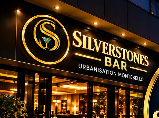 The illuminated Silverstones Bar sign above the entrance at Urbanización Montebello